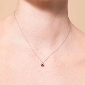July Ruby Birthstone Necklace in Solid White Gold