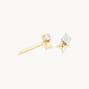 June Moonstone Birthstone Earrings in Solid Gold