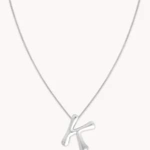 K Initial Bold Pendant Necklace in Silver