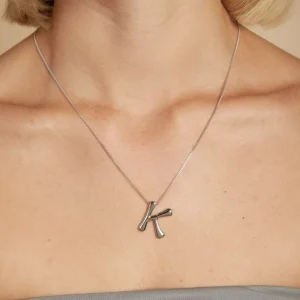 K Initial Bold Pendant Necklace in Silver