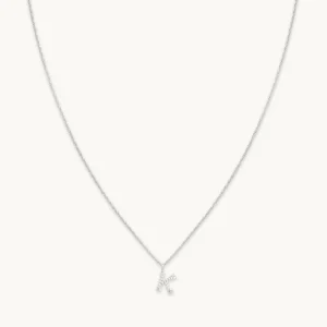 K Initial Pavé Pendant Necklace in Silver
