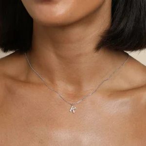 K Initial Pavé Pendant Necklace in Silver