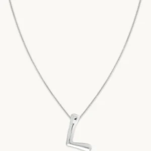 L Initial Bold Pendant Necklace in Silver