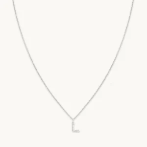 L Initial Pavé Pendant Necklace in Silver
