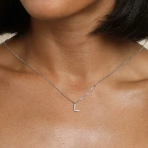 L Initial Pavé Pendant Necklace in Silver