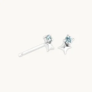 March Aquamarine Birthstone Earrings in Solid White Gold