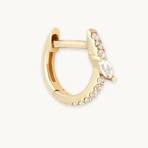 Marquise Gem Piercing Hoop in Solid Gold