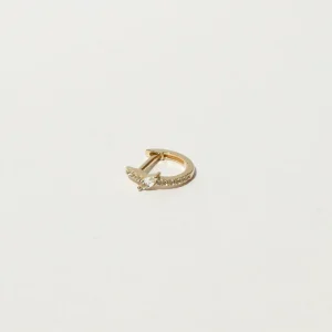 Marquise Gem Piercing Hoop in Solid Gold