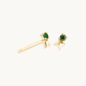 May Tsavorite Birthstone Earrings in Solid Gold