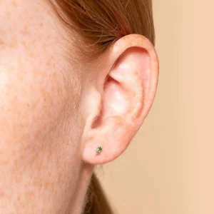 May Tsavorite Birthstone Earrings in Solid White Gold
