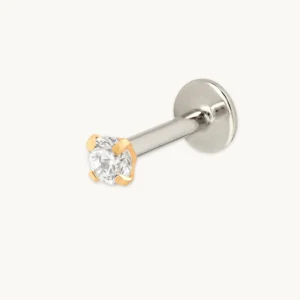 Micro Crystal Titanium Piercing Stud in Gold