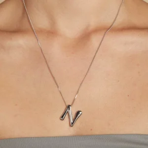 N Initial Bold Pendant Necklace in Silver