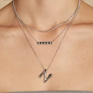 N Initial Bold Pendant Necklace in Silver