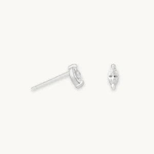 Navette Gem Stud Earrings in Silver