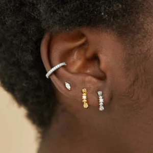 Navette Gem Stud Earrings in Gold