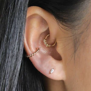 Navette Gem Stud Earrings in Rose Gold