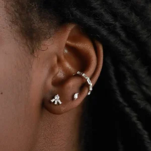 Navette Gem Stud Earrings in Silver