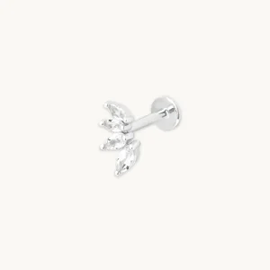 Navette Topaz Fan Stud in Solid White Gold