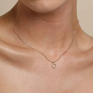O Initial Pavé Pendant Necklace in Gold