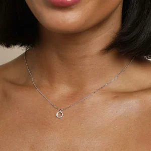 O Initial Pavé Pendant Necklace in Silver