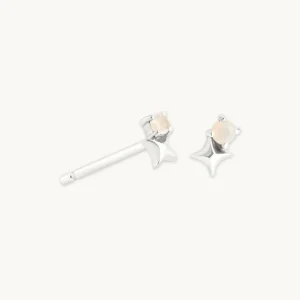 October Opal Birthstone Earrings in Solid White Gold