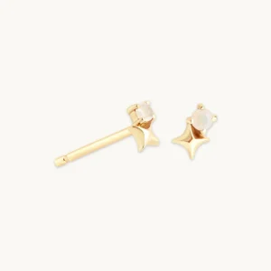October Opal Birthstone Earrings in Solid Gold