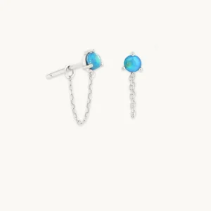 Opal Chain Studs in Solid White Gold