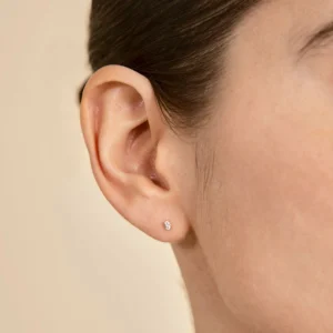 Oval Crystal Stud Earrings in Silver