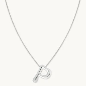 P Initial Bold Pendant Necklace in Silver