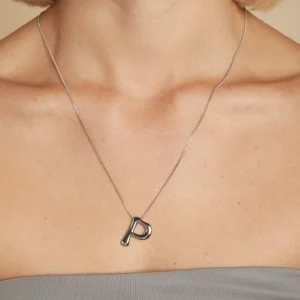 P Initial Bold Pendant Necklace in Silver