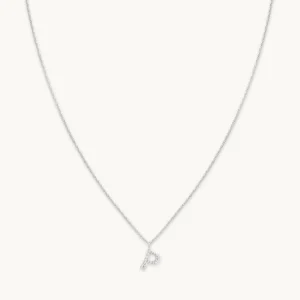 P Initial Pavé Pendant Necklace in Silver