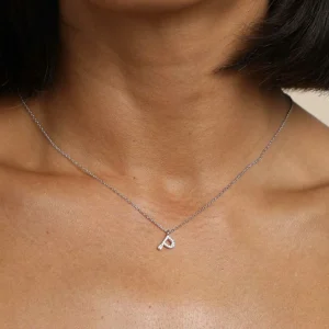 P Initial Pavé Pendant Necklace in Silver