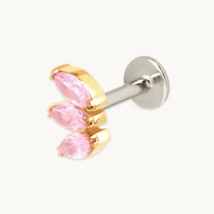 Pink Marquise Fan Titanium Piercing Stud in Gold