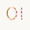 Pink Sapphire Baguette Hoops in Solid Gold