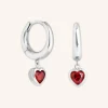Red Heart Charm Huggies in Silver