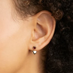 Red Heart Drop Studs in Gold