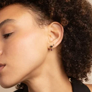 Red Heart Drop Studs in Gold