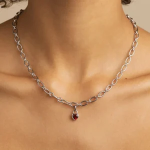 Red Heart Talisman Charm in Silver