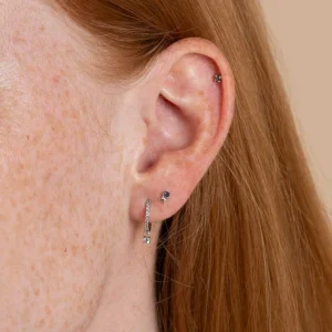 September Sapphire Birthstone Earrings in Solid White Gold