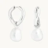 Serenity Pearl Charm Hoops in Silver