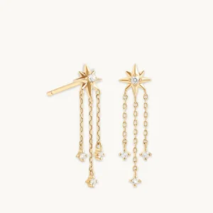 Shooting Star Chain Drop Studs in Solid Gold