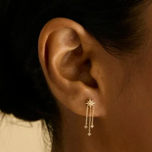 Shooting Star Chain Drop Studs in Solid Gold