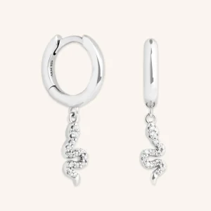 Snake Crystal Charm Huggies in Silver