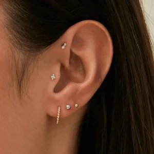 Solid Gold Beaded Piercing Hoop