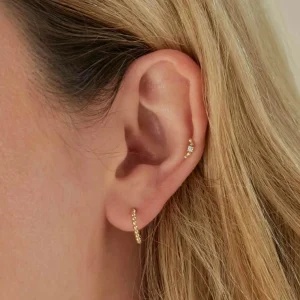 Solid Gold Beaded Piercing Hoop