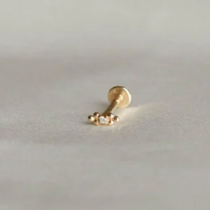 Solid Gold Crystal Beaded Piercing Stud