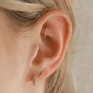 Solid Gold Crystal Beaded Piercing Stud