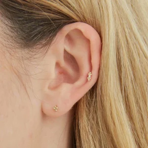 Solid Gold Crystal Beaded Piercing Stud
