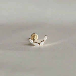 Solid Gold Crystal Curved Piercing Stud