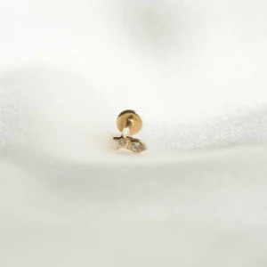 Solid Gold Crystal Star Piercing Stud